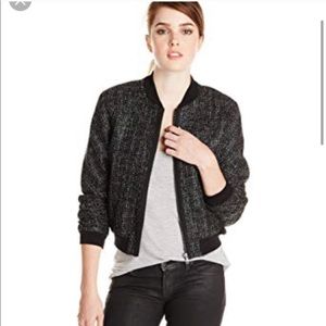 T Tahari Black Flynn Tweed Bomber Jacket